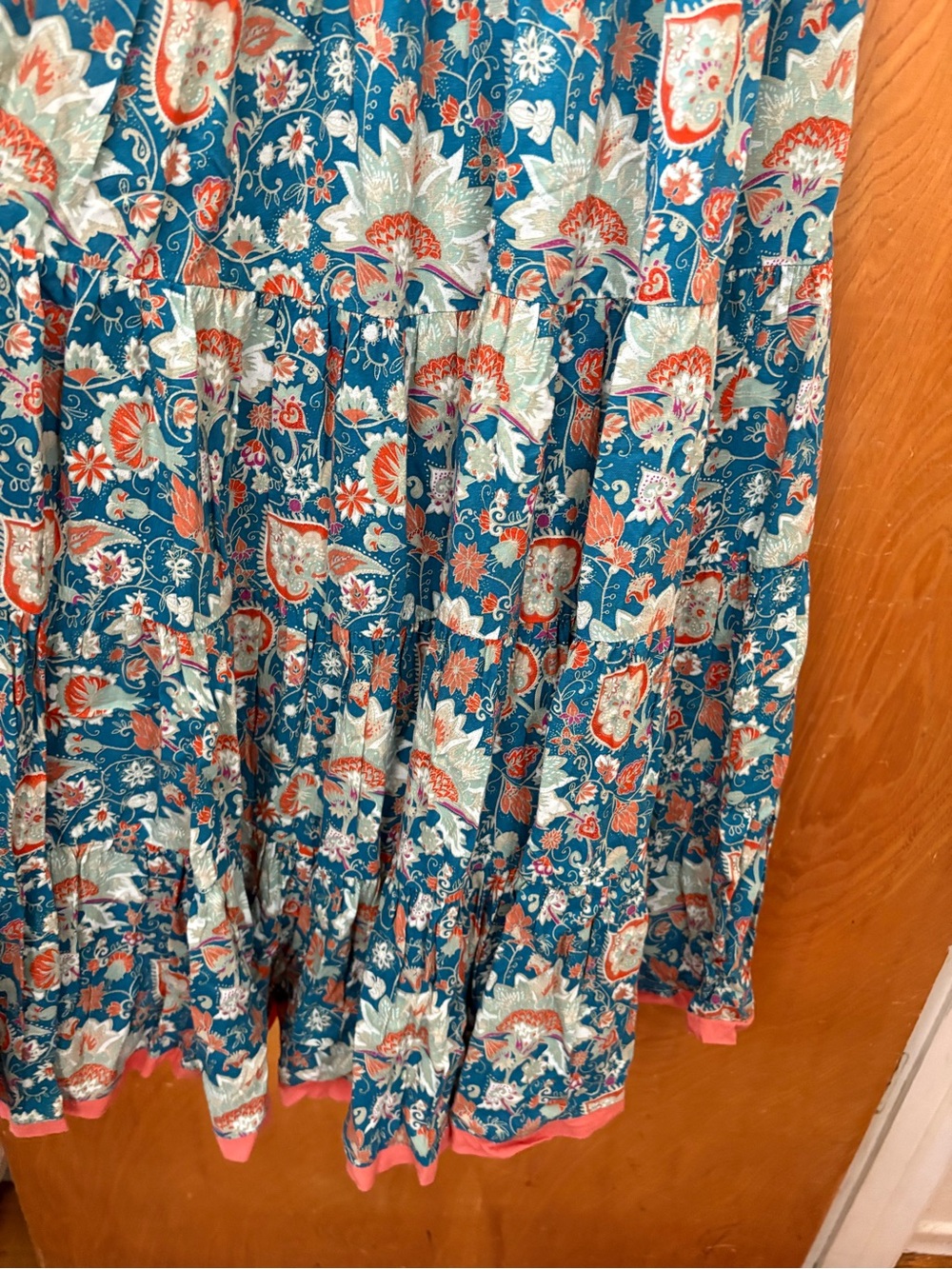 Soft Surroundings Kara Teal Maxi Dress with Coral & Cream flowers S - Picture 5 of 9